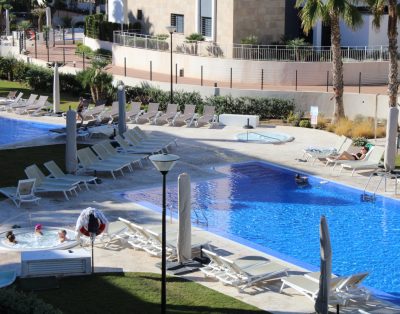 Heated pool and hot tub, 2 bedroom apartment in sought after Flamenca Village: 2207